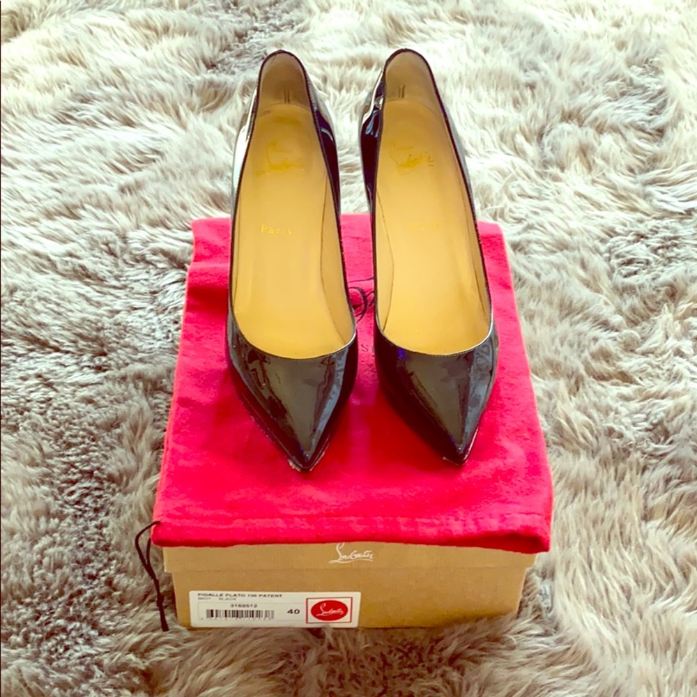Authentic Christian Louboutin Pigalle Plato patent heels.